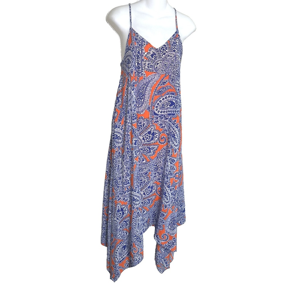 Trina Turk Paisley Print Dress‎ Sleeveless Handkerchief Hem Boho Silk 1sz 4